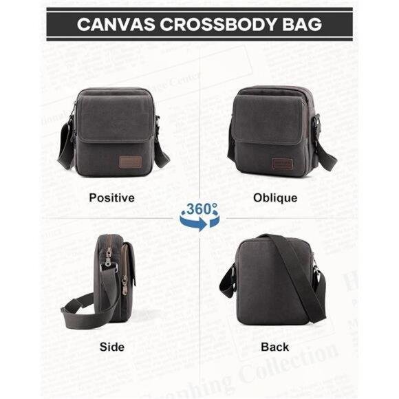 Mens Canvas Crossbody Messenger Bag Small Shoulder Satchel Travel Side Purse - Picture 3 of 7